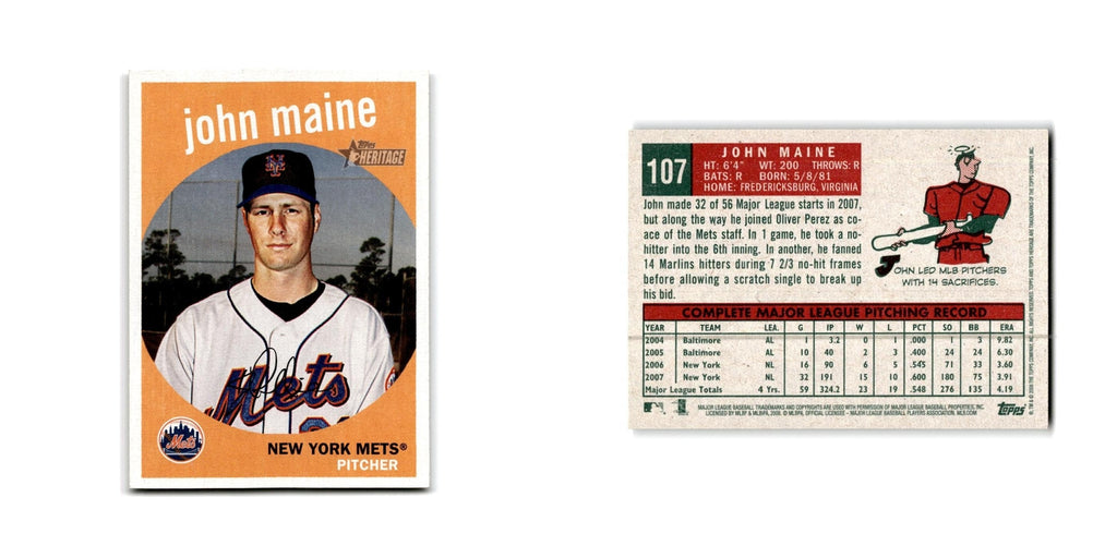 John Maine 2008 Topps Heritage #107 New York Mets Baseball Card NM
