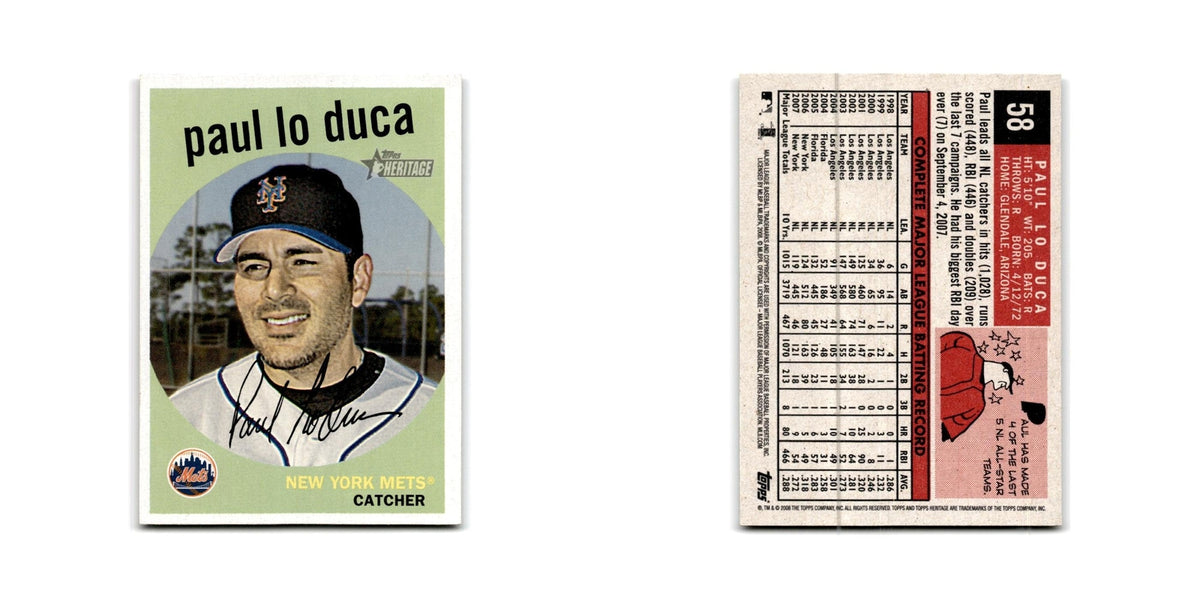 Paul Lo Duca 2008 Topps Heritage Black Back #58 New York Mets Baseball Card NM