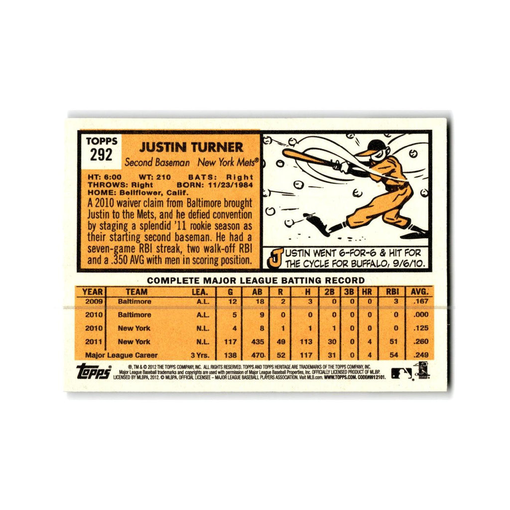 Justin Turner 2012 Topps Heritage #292 New York Mets Baseball Card NM