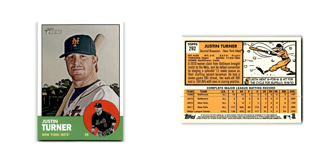 Justin Turner 2012 Topps Heritage #292 New York Mets Baseball Card NM