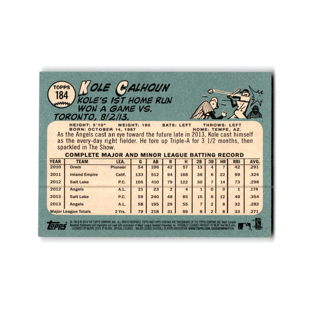 Kole Calhoun 2014 Topps Heritage #184 Los Angeles Angels Baseball Card NM