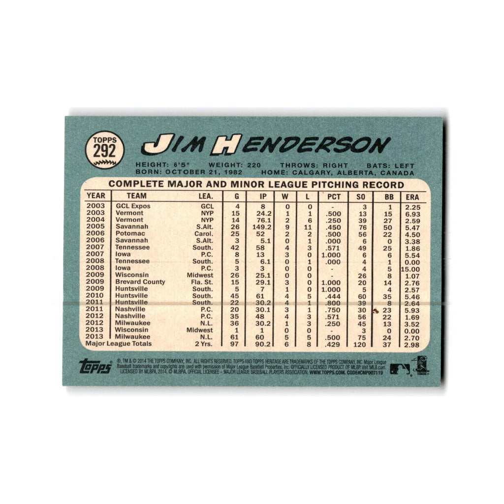 Jim Henderson 2014 Topps Heritage #292 Milwaukee Brewers Baseball Card NM