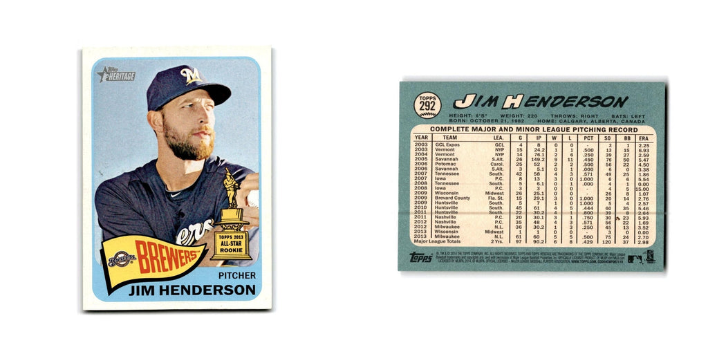 Jim Henderson 2014 Topps Heritage #292 Milwaukee Brewers Baseball Card NM