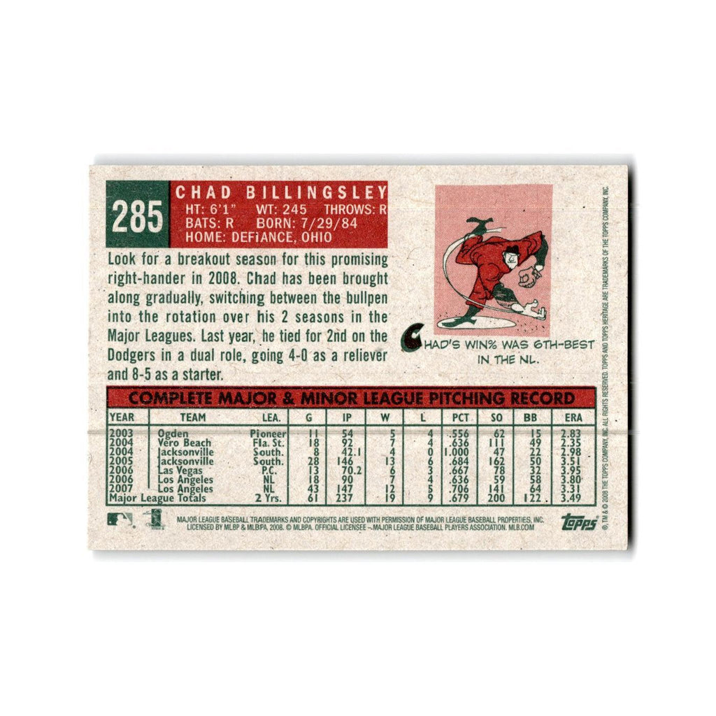 Chad Billingsley 2008 Topps Heritage #285 Los Angeles Dodgers Baseball Card NM