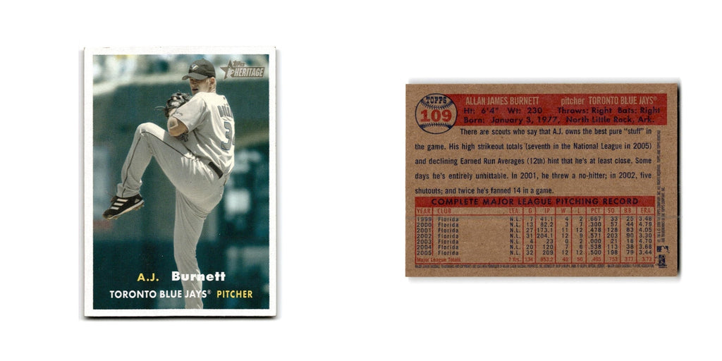 A.J. Burnett 2006 Topps Heritage #109 Toronto Blue Jays Baseball Card NM
