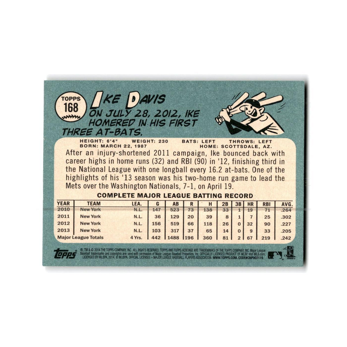 Ike Davis 2014 Topps Heritage #168 New York Mets Baseball Card NM