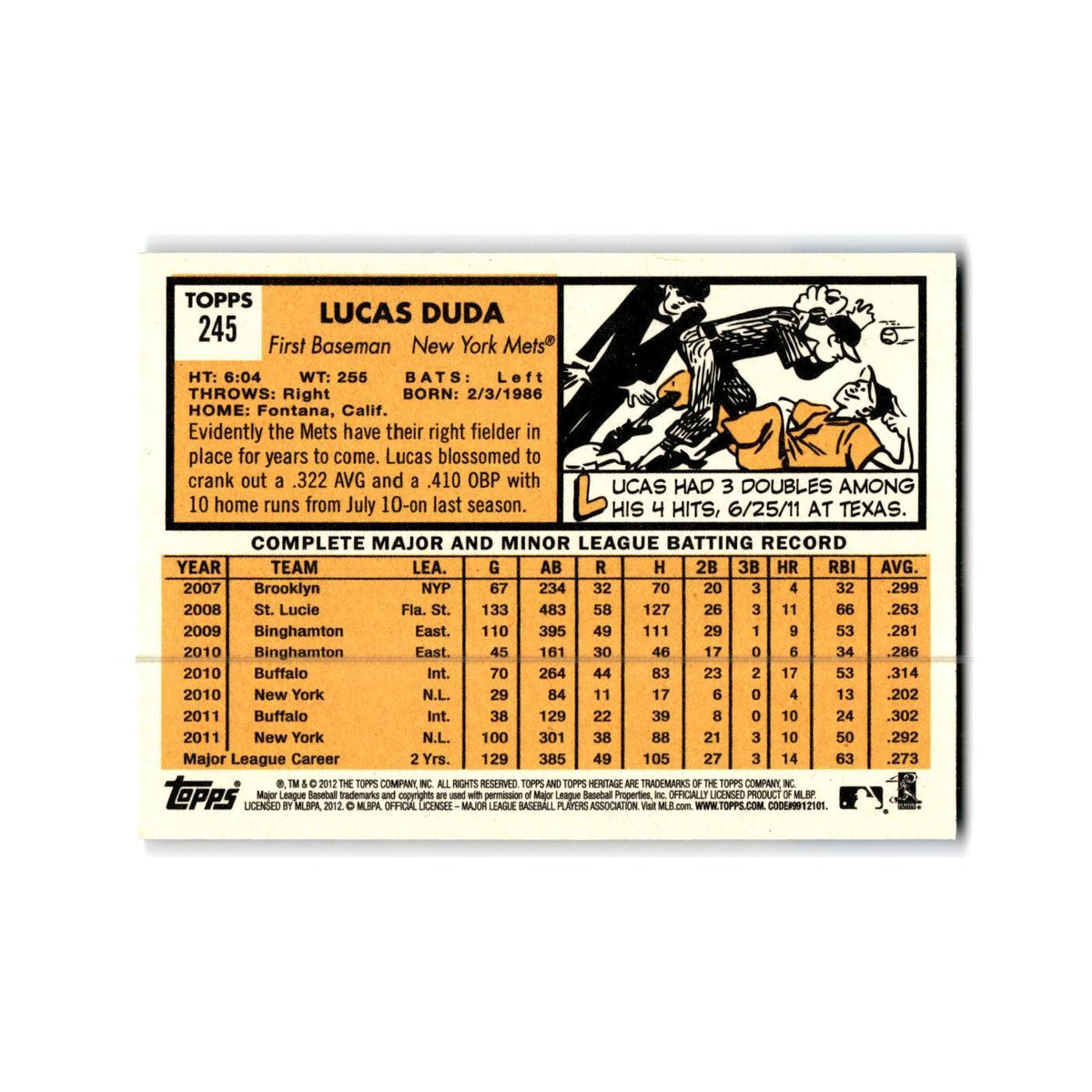 Lucas Duda 2012 Topps Heritage #245 New York Mets Baseball Card NM