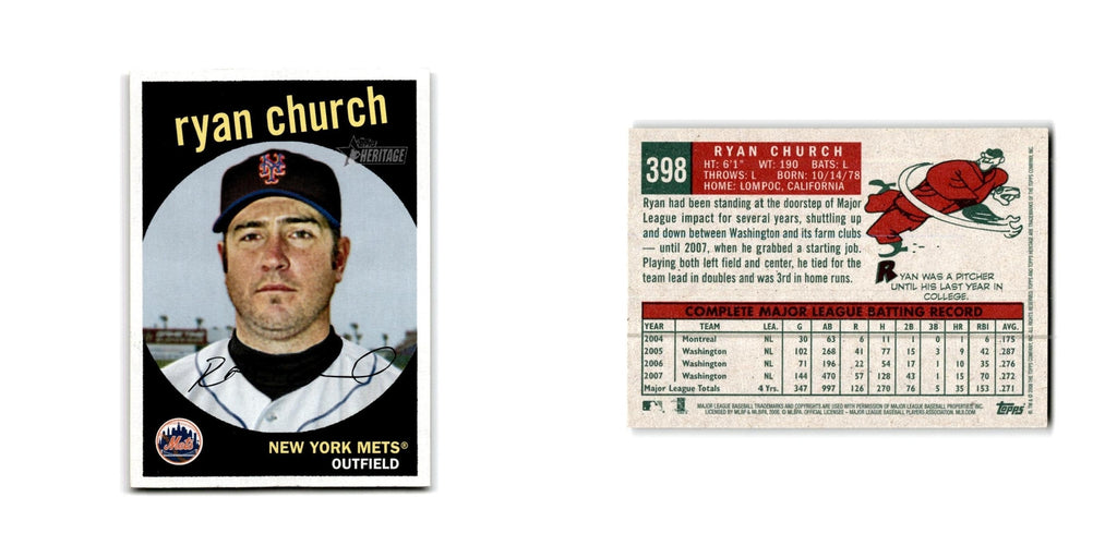 Ryan Church 2008 Topps Heritage #398 New York Mets Baseball Card NM
