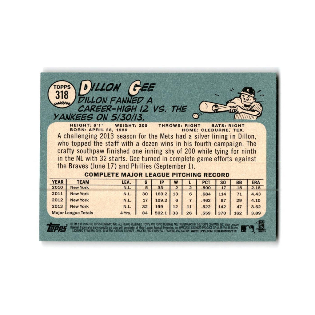 Dillon Gee 2014 Topps Heritage #318 New York Mets Baseball Card NM