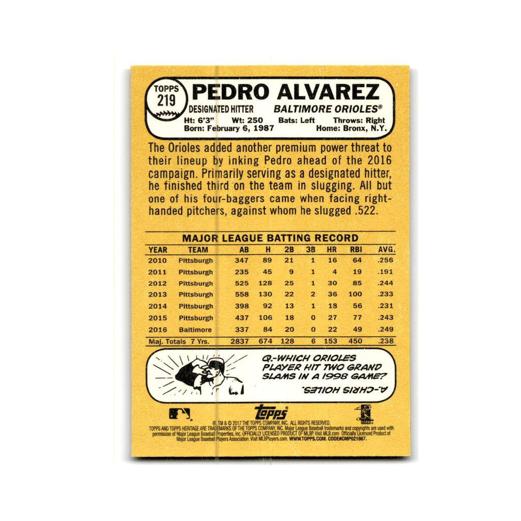 Pedro Alvarez 2017 Topps Heritage #219 Baltimore Orioles Baseball Card NM