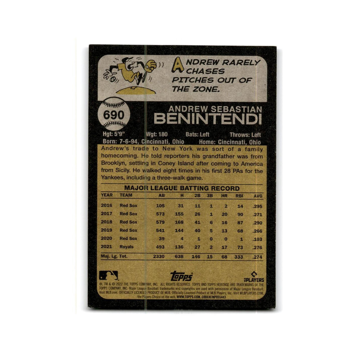 Andrew Benintendi 2022 Topps Heritage #690 New York Yankees Baseball Card NM