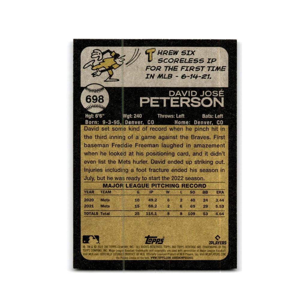 David Peterson 2022 Topps Heritage #698 New York Mets Baseball Card NM