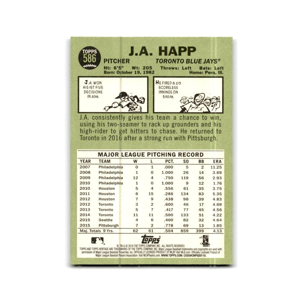 J.A. Happ 2016 Topps Heritage #586 Toronto Blue Jays Baseball Card NM