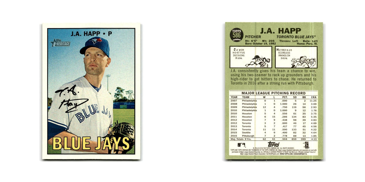 J.A. Happ 2016 Topps Heritage #586 Toronto Blue Jays Baseball Card NM
