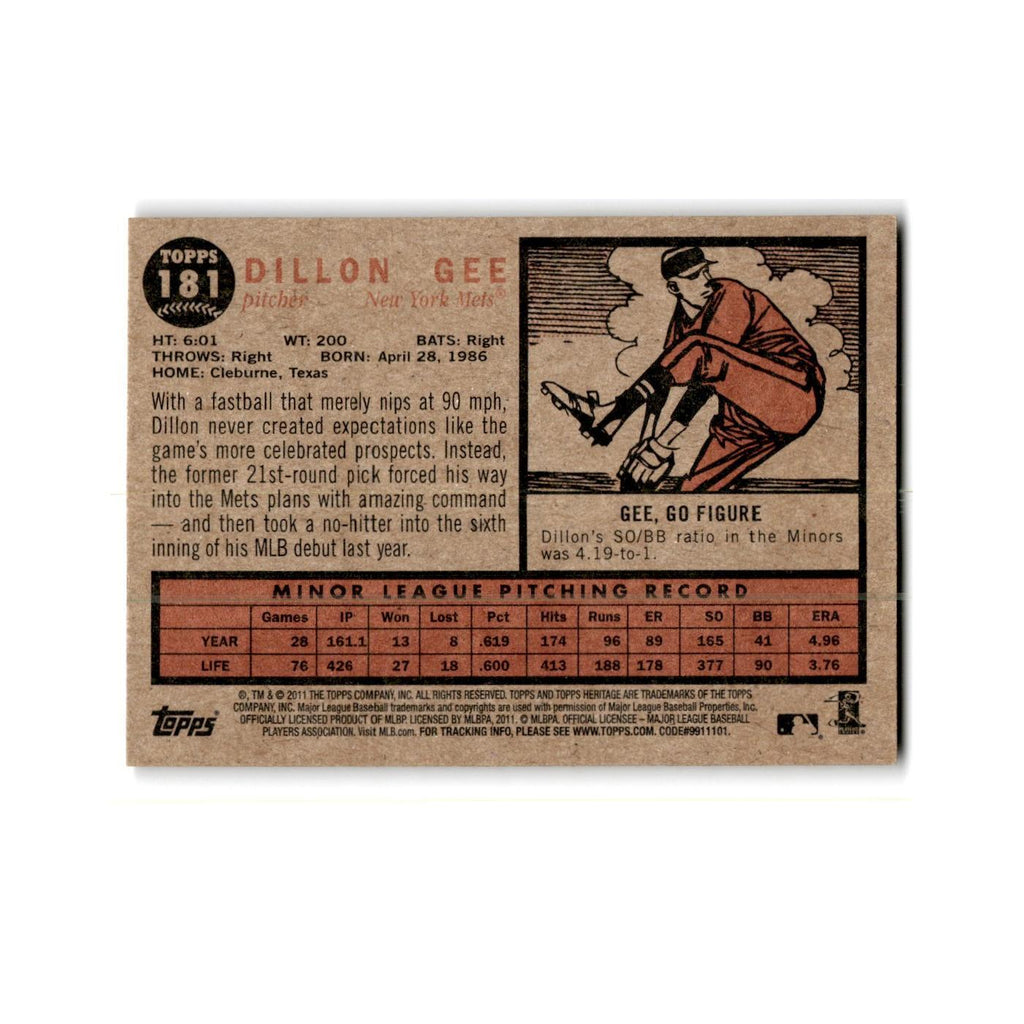 Dillon Gee Rookie 2011 Topps Heritage #181 New York Mets Baseball Card NM