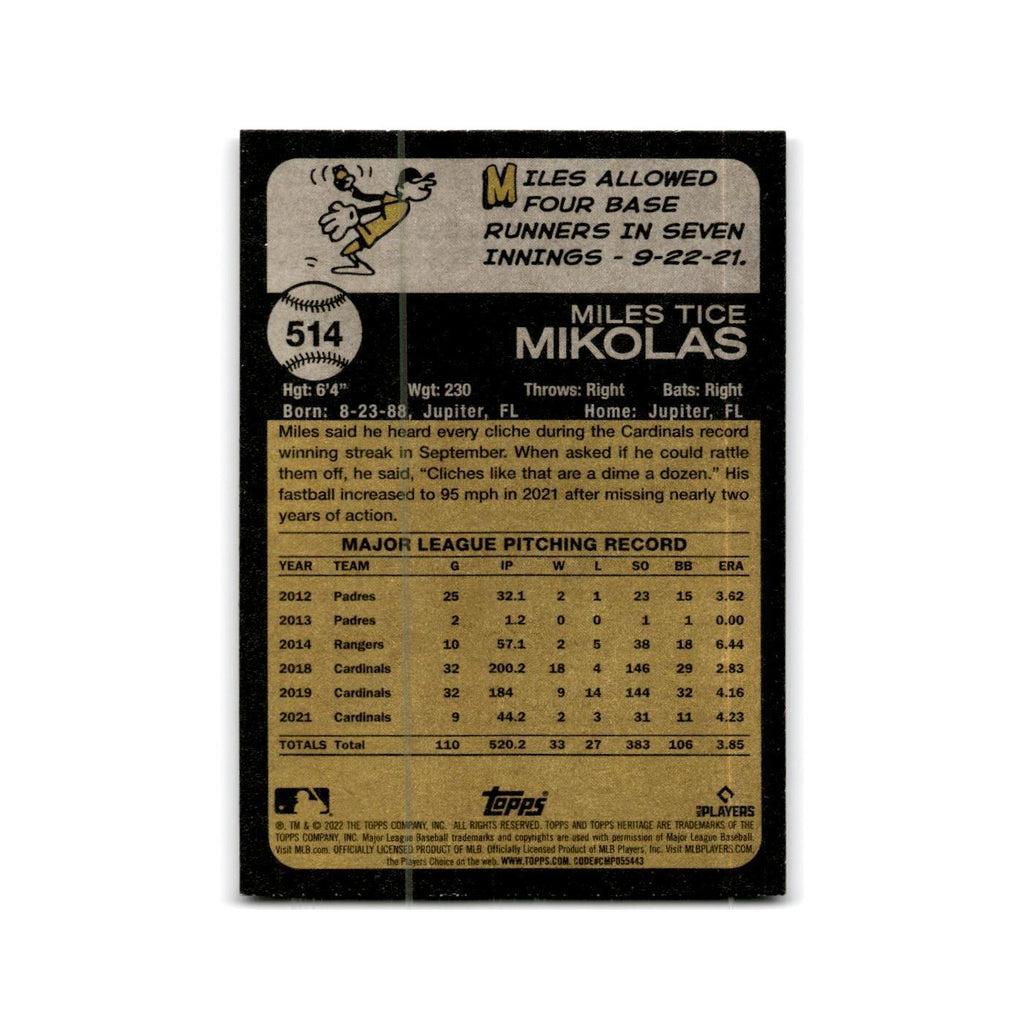 Miles Mikolas 2022 Topps Heritage #514 St. Louis Cardinals Baseball Card NM