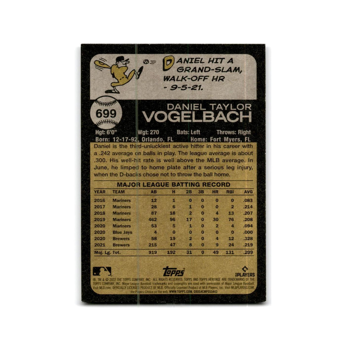 Daniel Vogelbach 2022 Topps Heritage #699 New York Mets Baseball Card NM