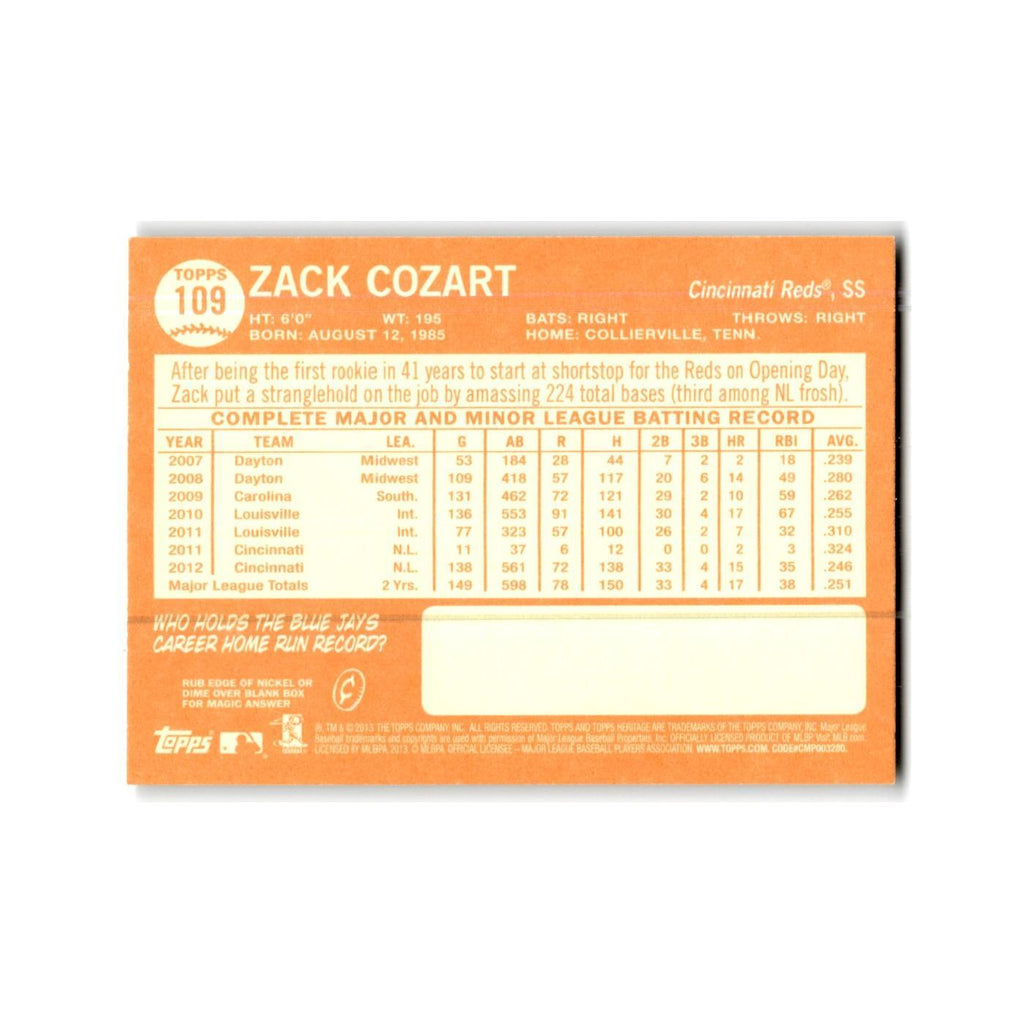 Zack Cozart 2013 Topps Heritage #109 Cincinnati Reds Baseball Card NM