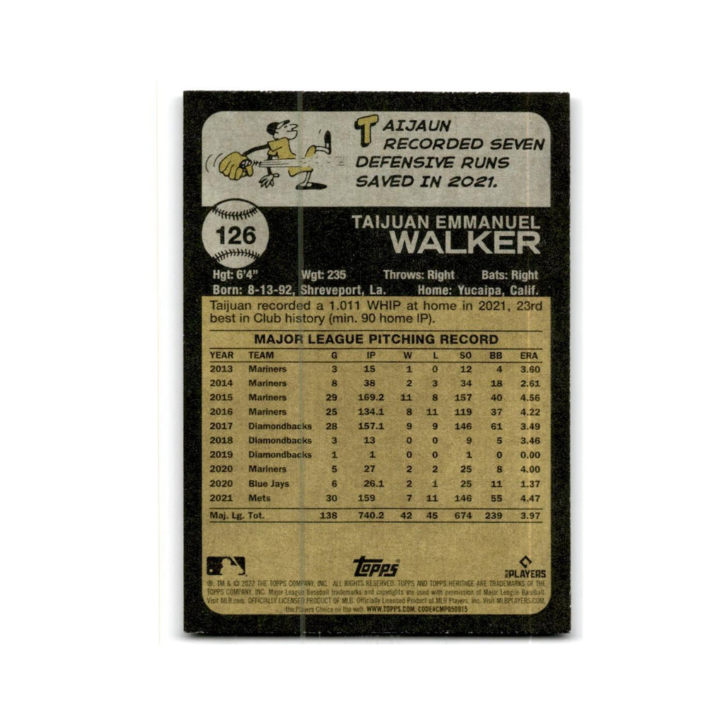 Taijuan Walker 2022 Topps Heritage #126 New York Mets Baseball Card NM