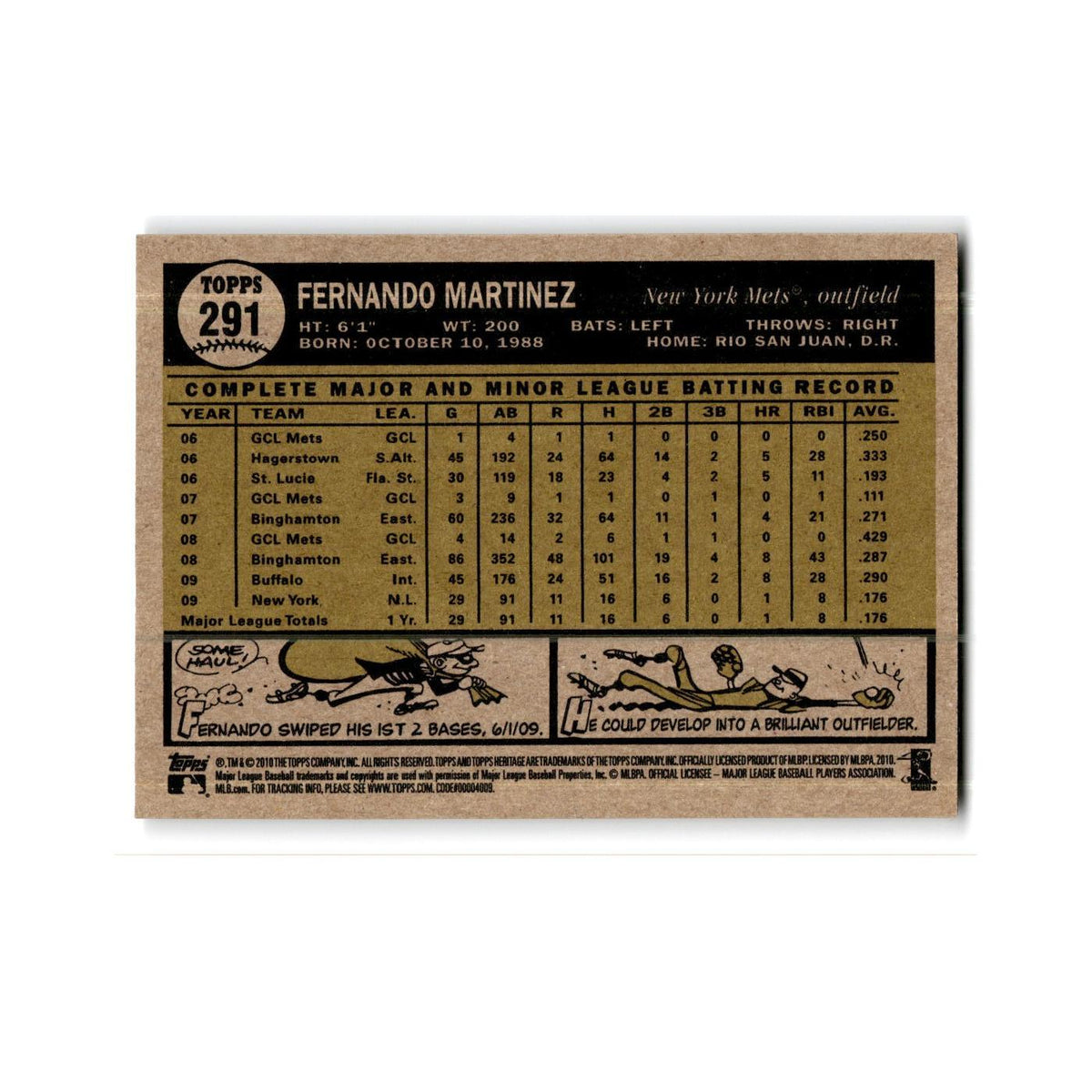 Fernando Martinez 2010 Topps Heritage #291 New York Mets Baseball Card NM