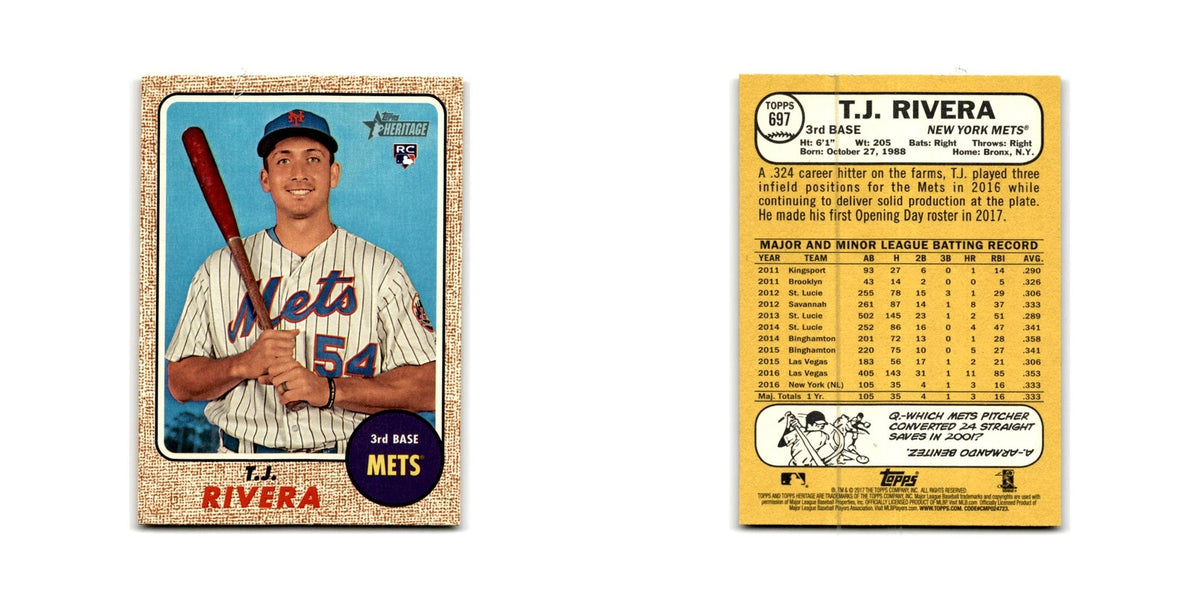 T.J. Rivera Rookie 2017 Topps Heritage #697 New York Mets Baseball Card NM