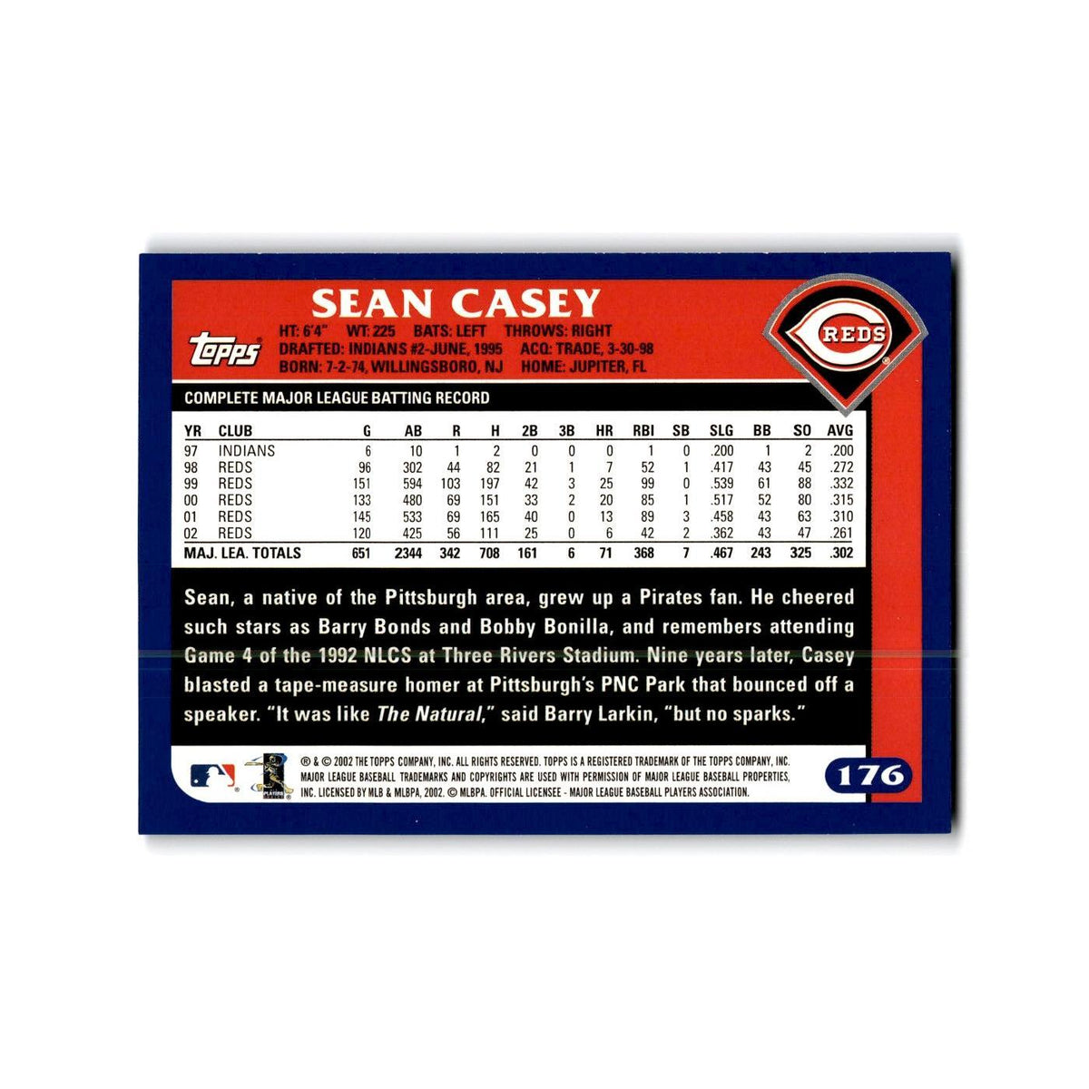 Sean Casey 2003 Topps #6 Cincinnati Reds Baseball Card NM