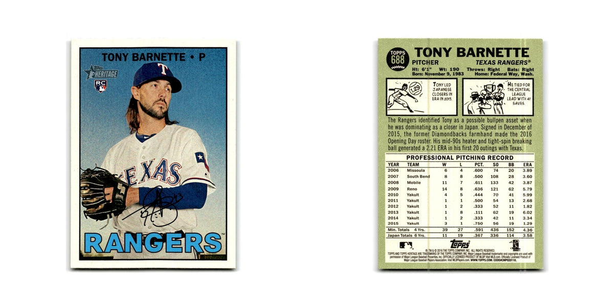 Tony Barnette Rookie 2016 Topps Heritage #688 Texas Rangers Baseball Card NM