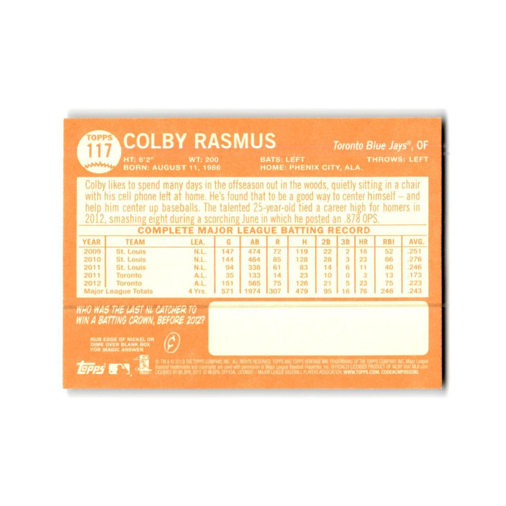 Colby Rasmus 2013 Topps Heritage #117 Toronto Blue Jays Baseball Card NM