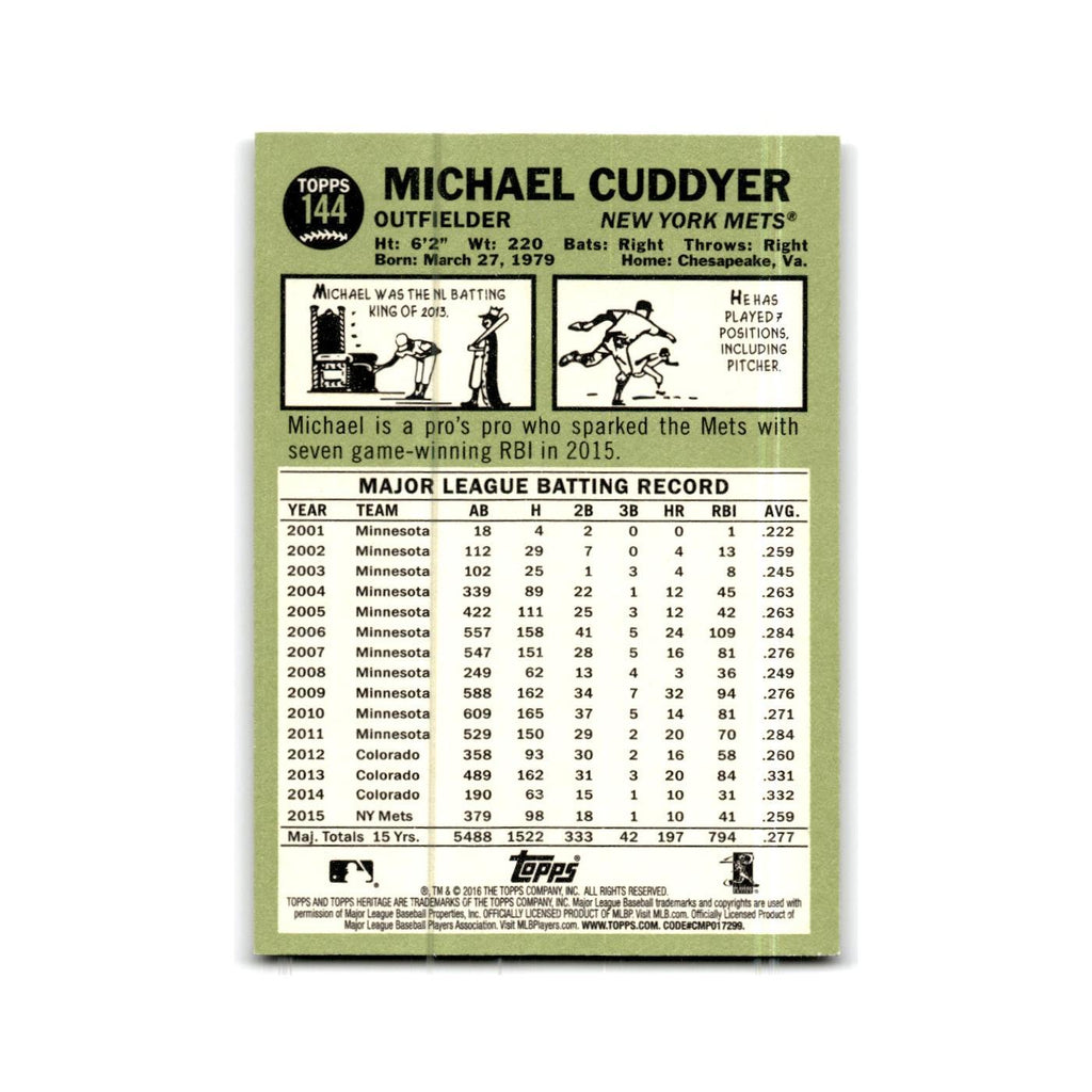 Michael Cuddyer 2016 Topps Heritage #144 New York Mets Baseball Card NM