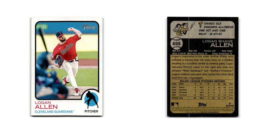 Logan allen 2022 Topps Heritage #695 Cleveland Guardians Baseball Card NM