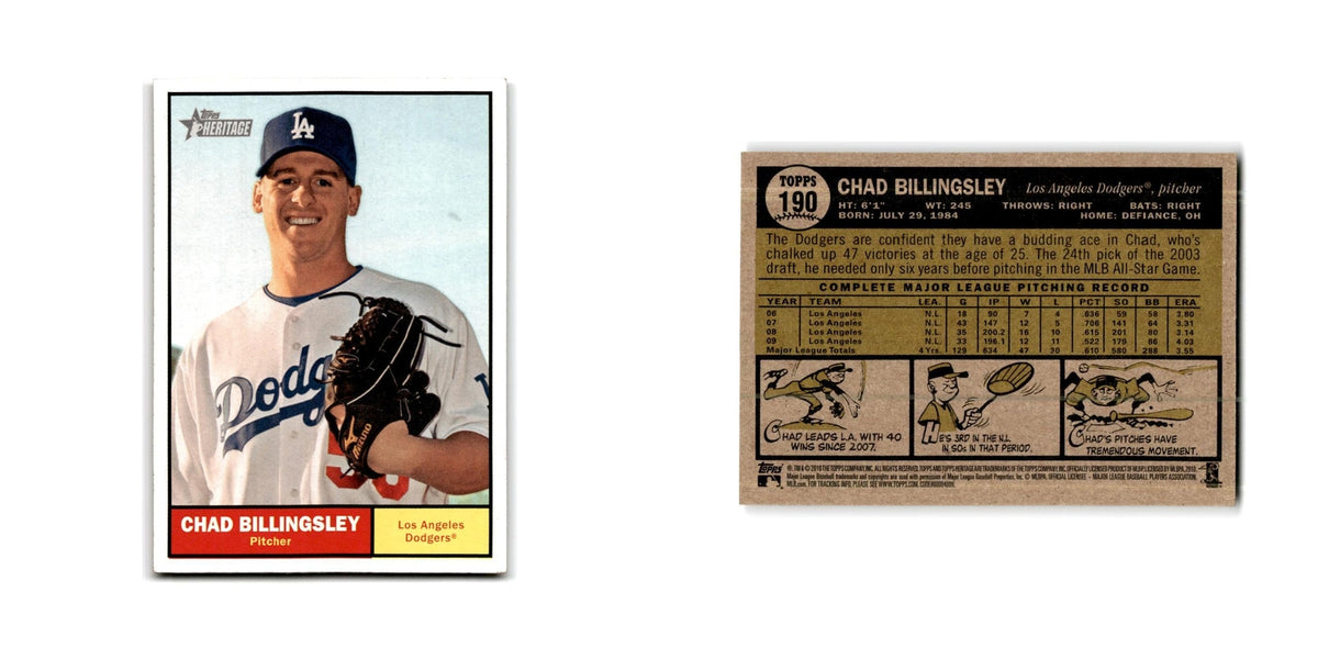 Chad Billingsley 2010 Topps Heritage #190 Los Angeles Dodgers Baseball Card NM