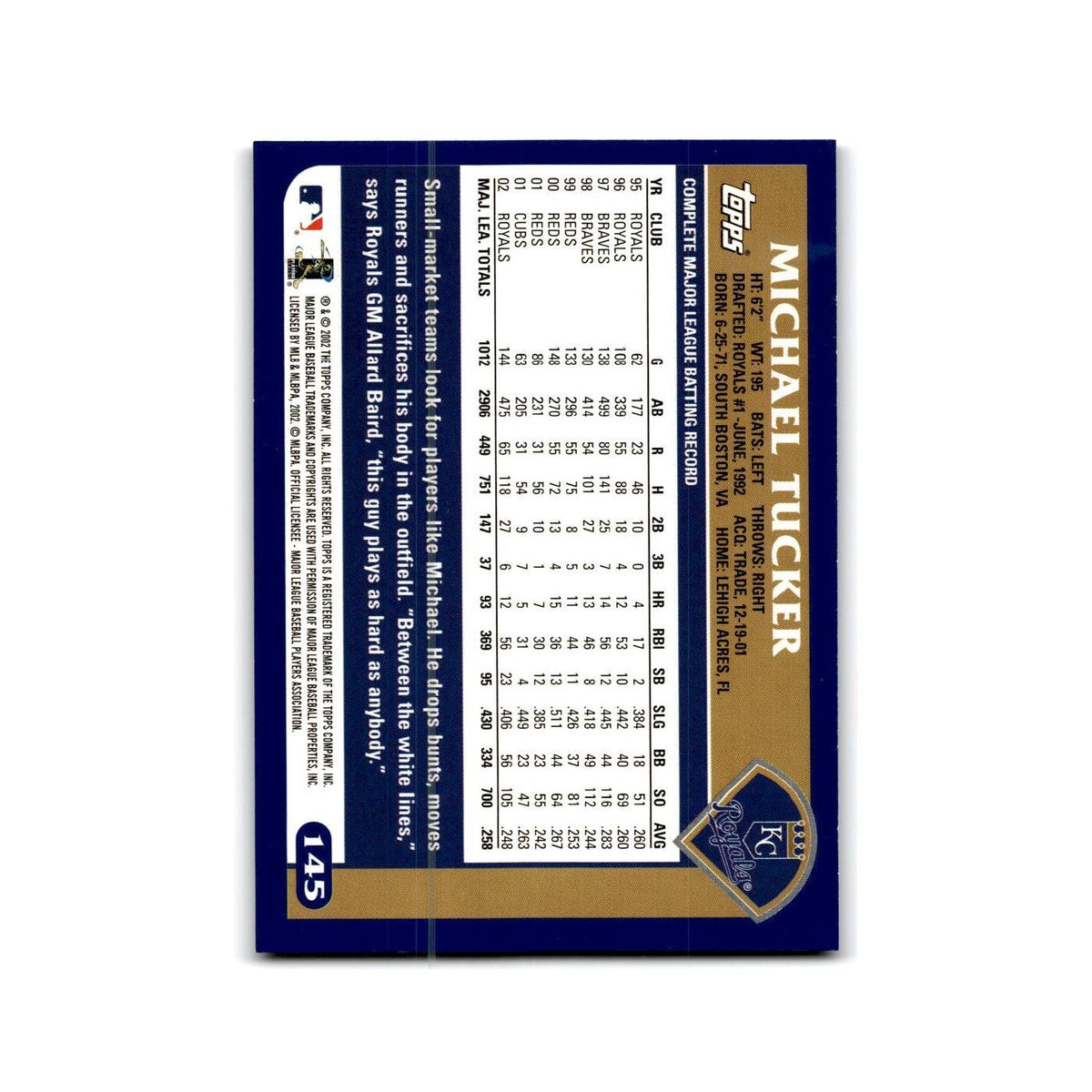 Michael Tucker 2003 Topps #145 Kansas City Royals Baseball Card NM