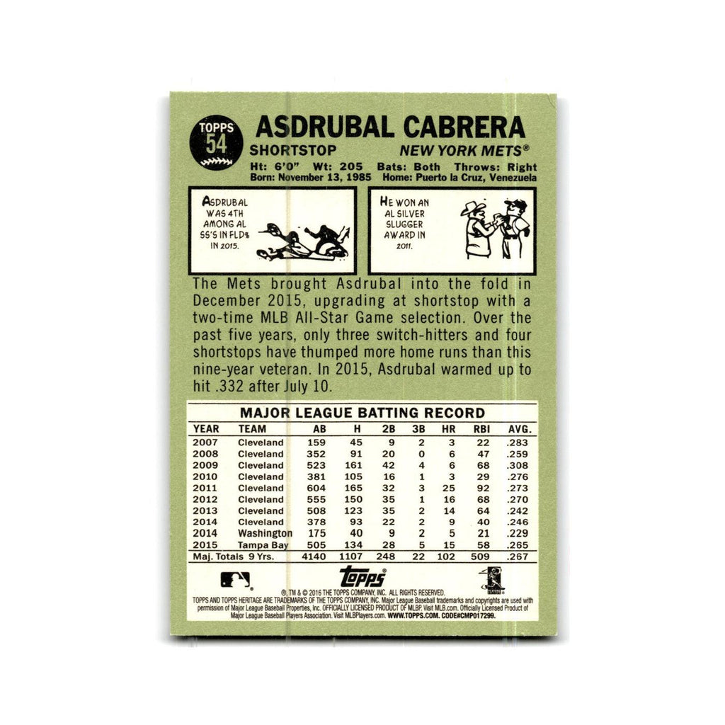 Asdrubal Cabrera 2016 Topps Heritage #54 New York Mets Baseball Card NM