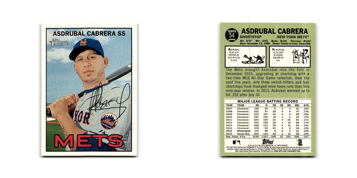 Asdrubal Cabrera 2016 Topps Heritage #54 New York Mets Baseball Card NM