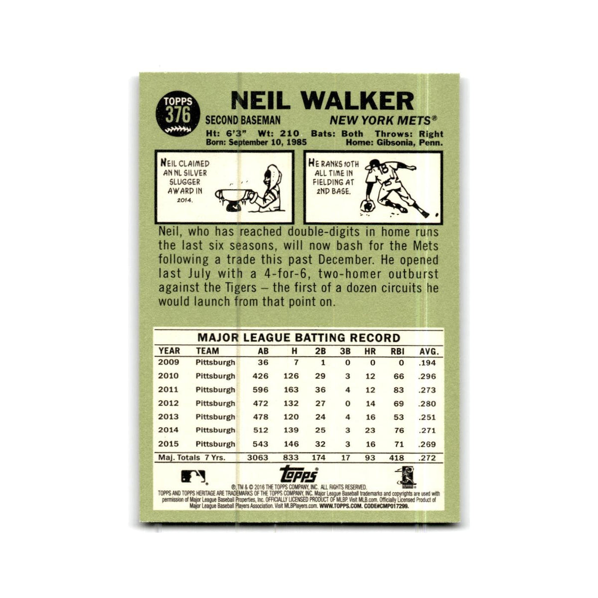 Neil Walker 2016 Topps Heritage #376 New York Mets Baseball Card NM