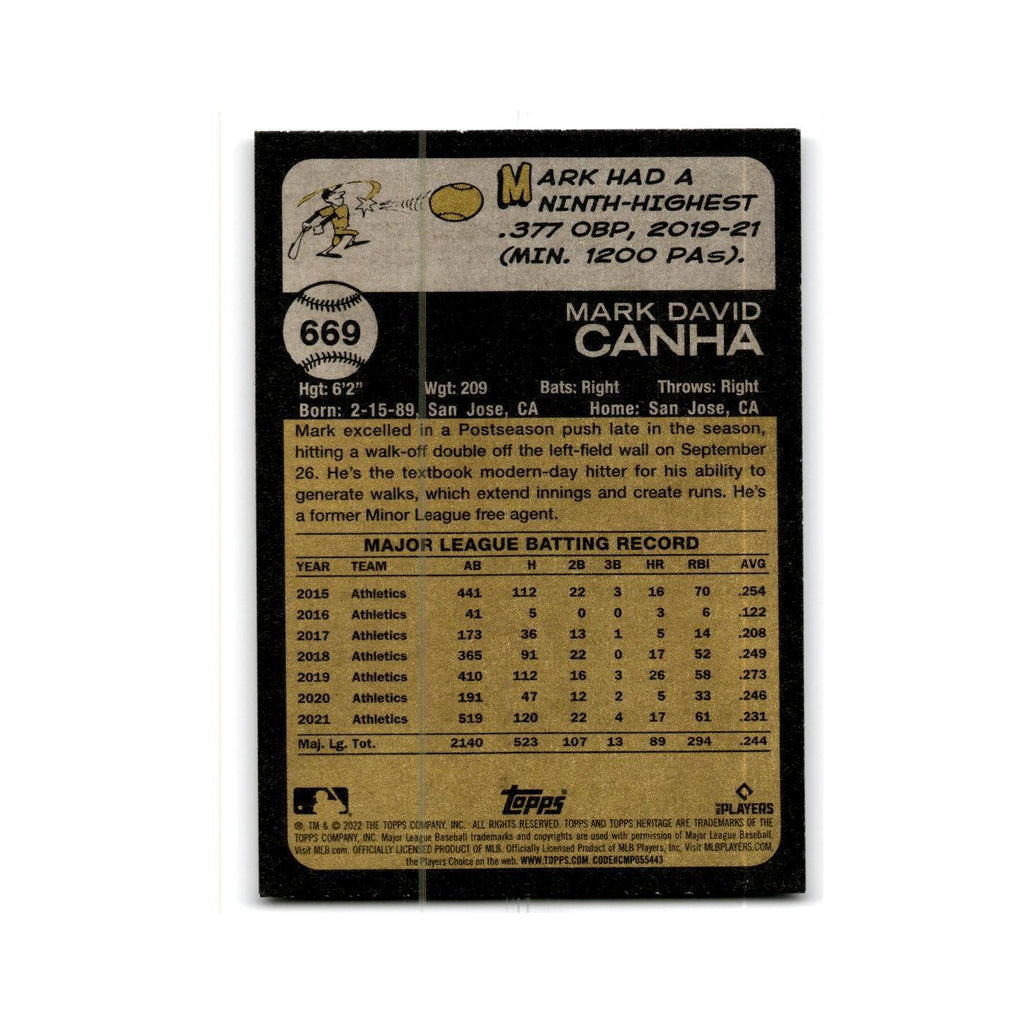Mark Canha 2022 Topps Heritage #669 New York Mets Baseball Card NM