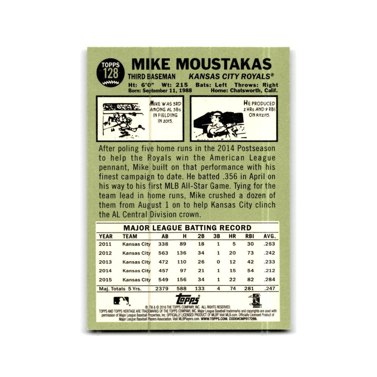 Mike Moustakas 2016 Topps Heritage #128 Kansas City Royals Baseball Card NM