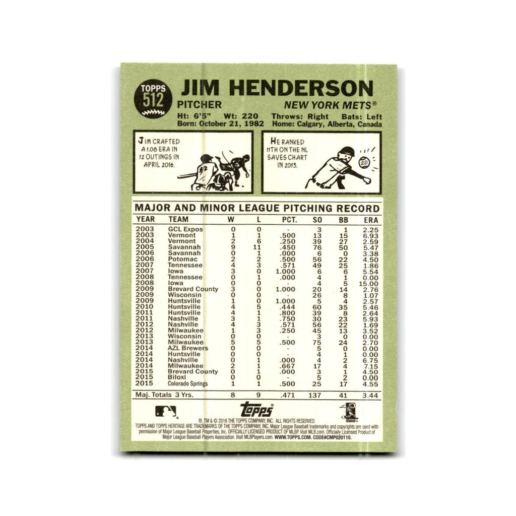 Jim Henderson 2016 Topps Heritage #512 New York Mets Baseball Card NM