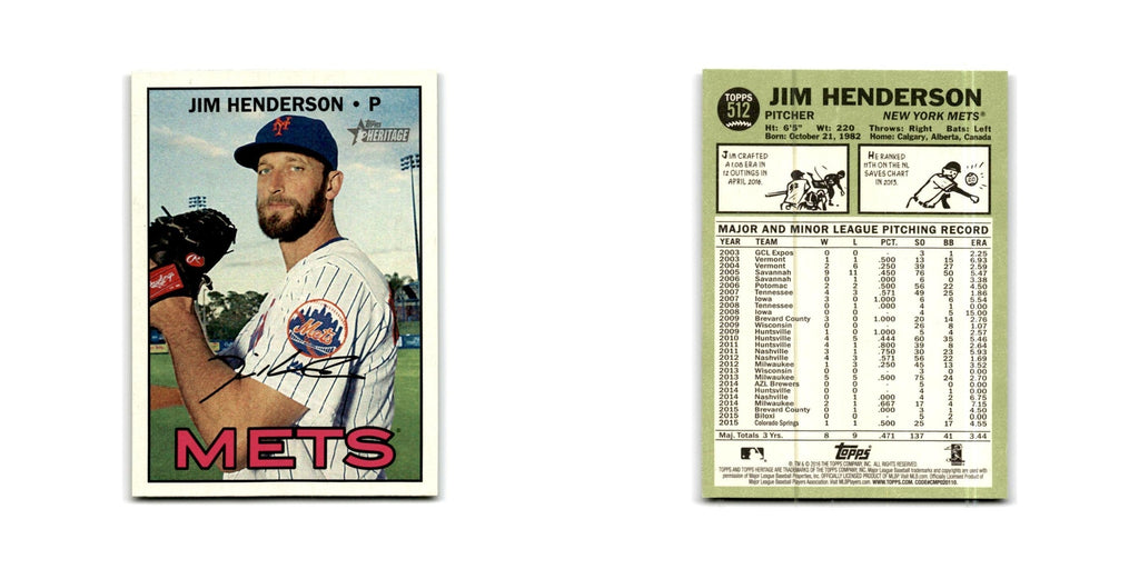 Jim Henderson 2016 Topps Heritage #512 New York Mets Baseball Card NM
