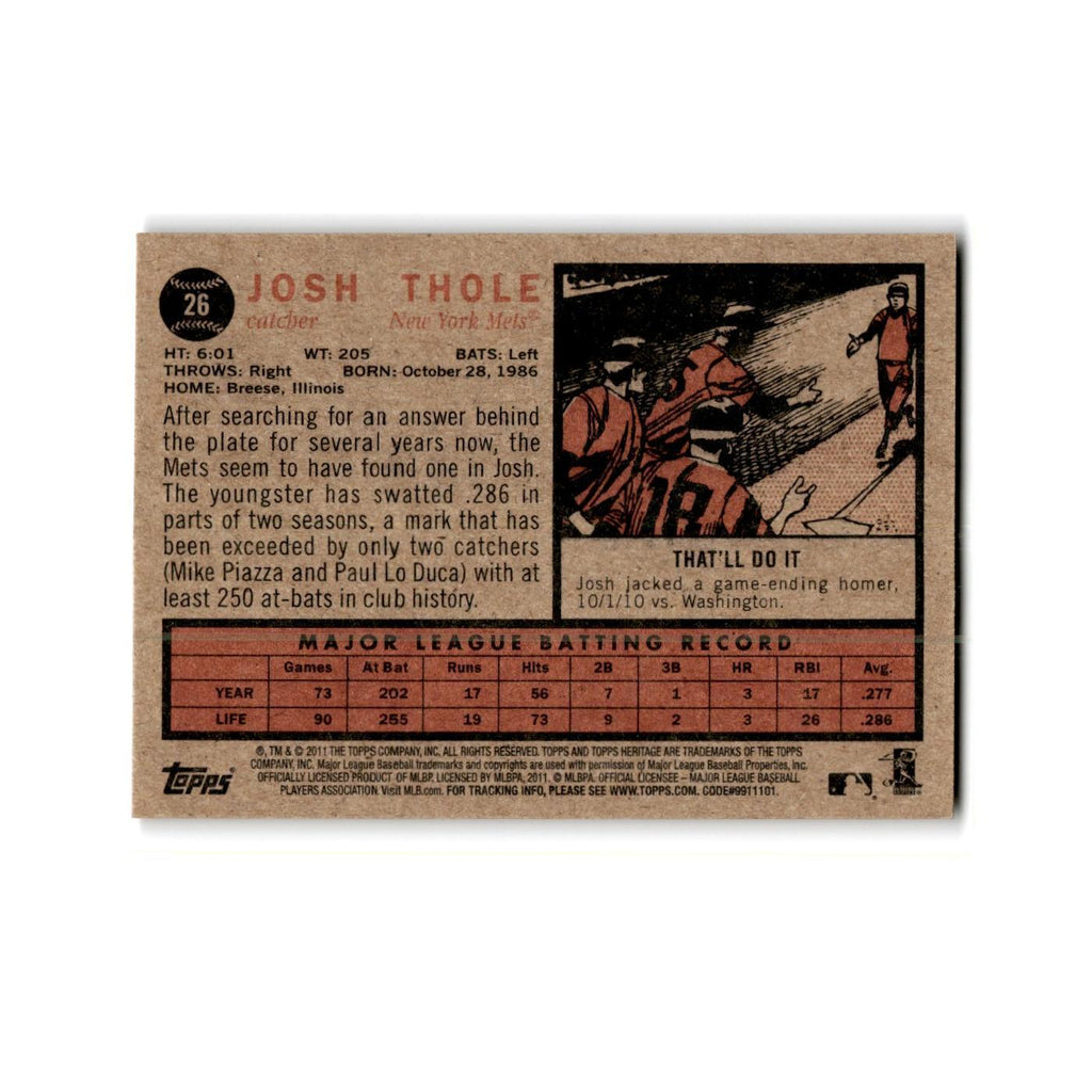 Josh Thole 2011 Topps Heritage #26 New York Mets Baseball Card NM