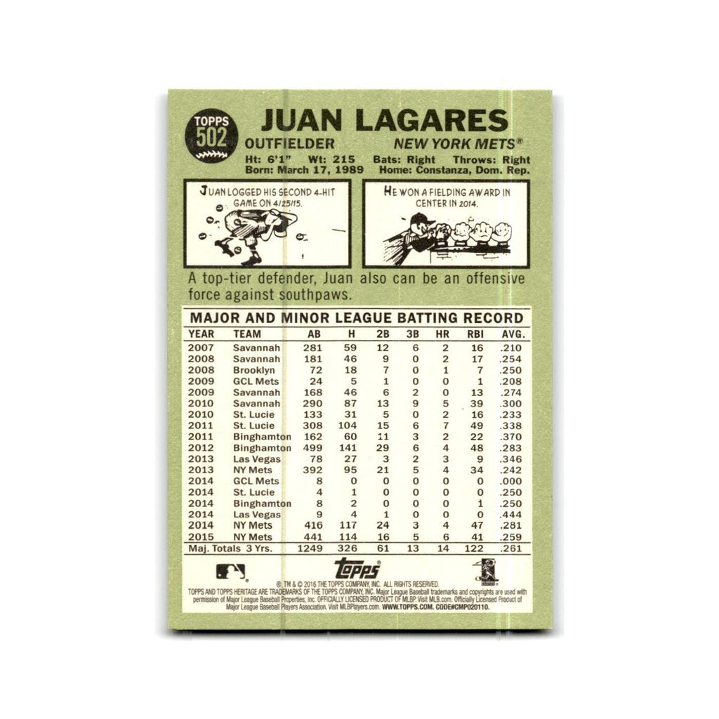 Juan Lagares 2016 Topps Heritage #502 New York Mets Baseball Card NM