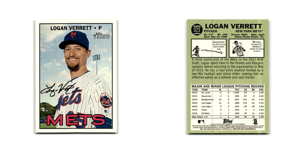 Logan Verrett 2016 Topps Heritage #523 New York Mets Baseball Card NM