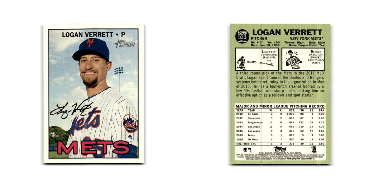 Logan Verrett 2016 Topps Heritage #523 New York Mets Baseball Card NM