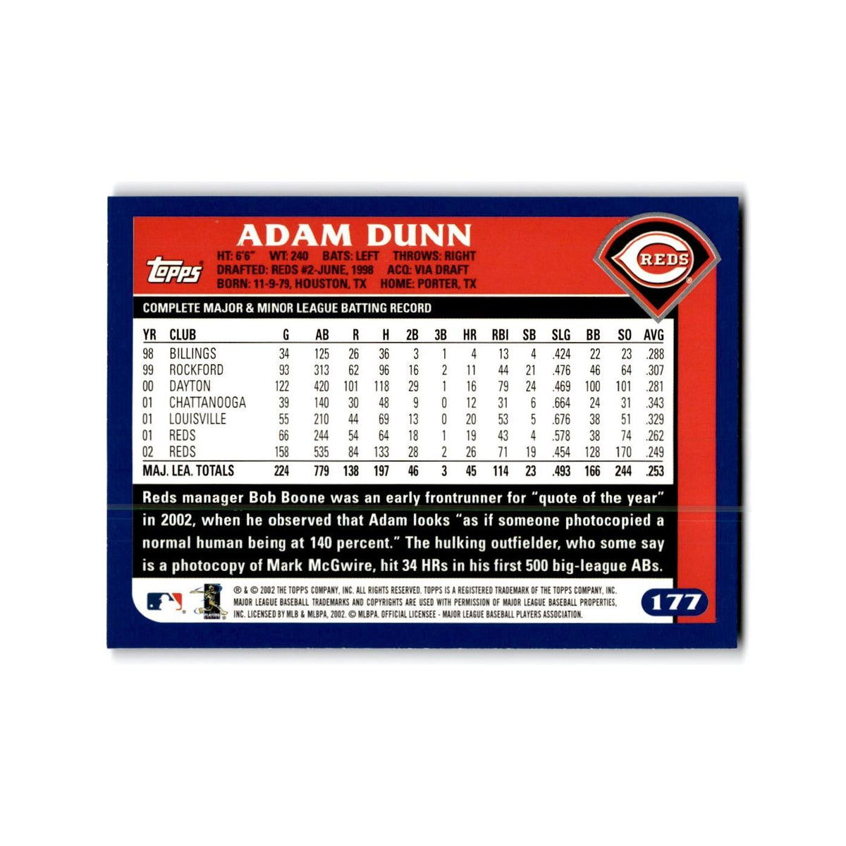 Adam Dunn 2003 Topps #177 Cincinnati Reds Baseball Card NM