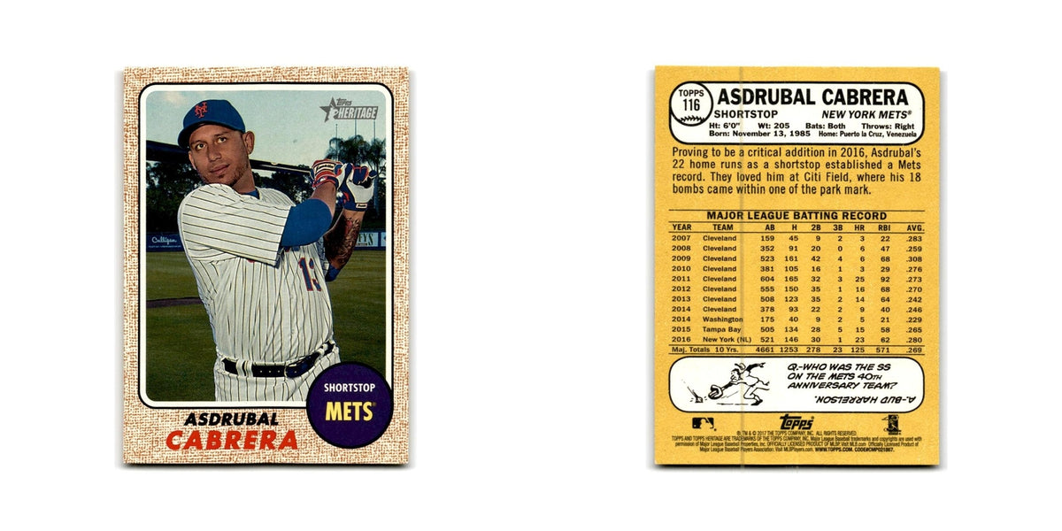 Asdrubal Cabrera 2017 Topps Heritage #116 New York Mets Baseball Card NM
