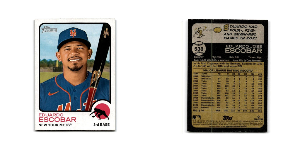 Eduardo Escobar 2022 Topps Heritage #538 New York Mets Baseball Card NM