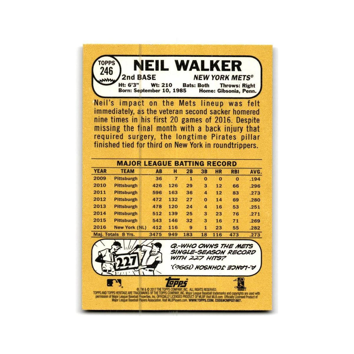 Neil Walker 2017 Topps Heritage #246 New York Mets Baseball Card NM