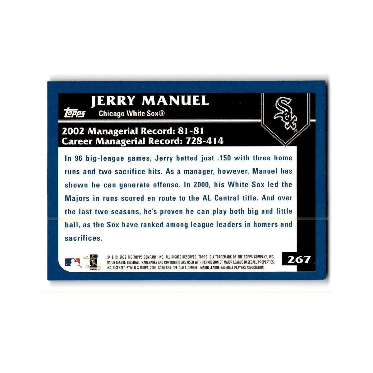 Jerry Manuel 2003 Topps #267 Chicago White Sox Baseball Card NM