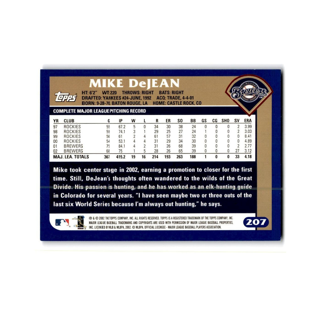 Mike DeJean 2003 Topps #207 Milwaukee Brewers Baseball Card NM