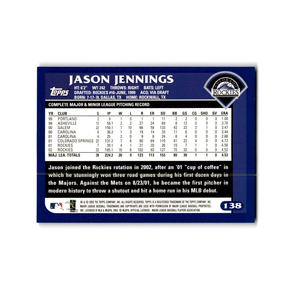 Jason Jennings 2003 Topps #138 Colorado Rockies Baseball Card NM